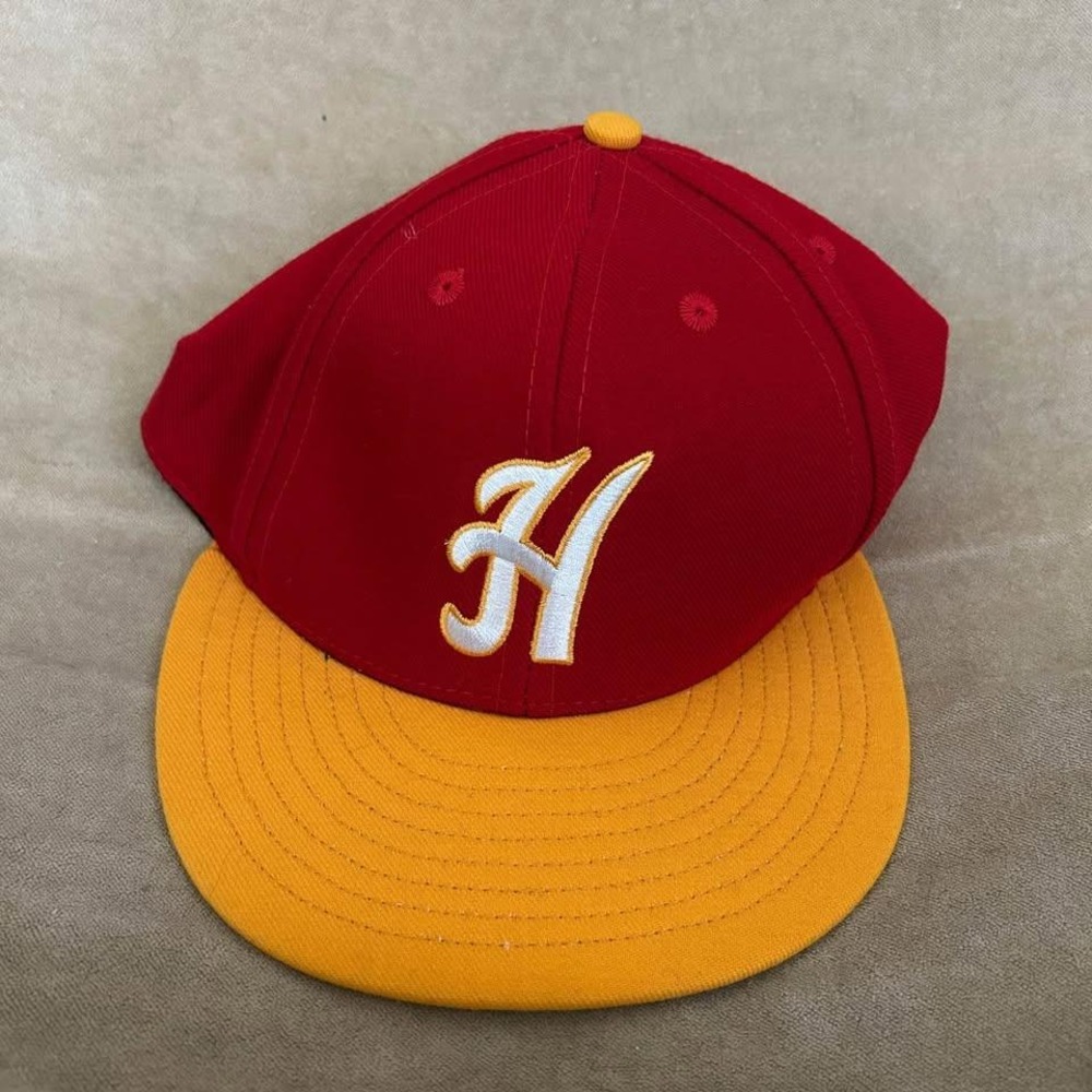 Ebbets Field Flannels Red Gold H Logo Fitted Hat Size 7 3/8 USA Made NWT